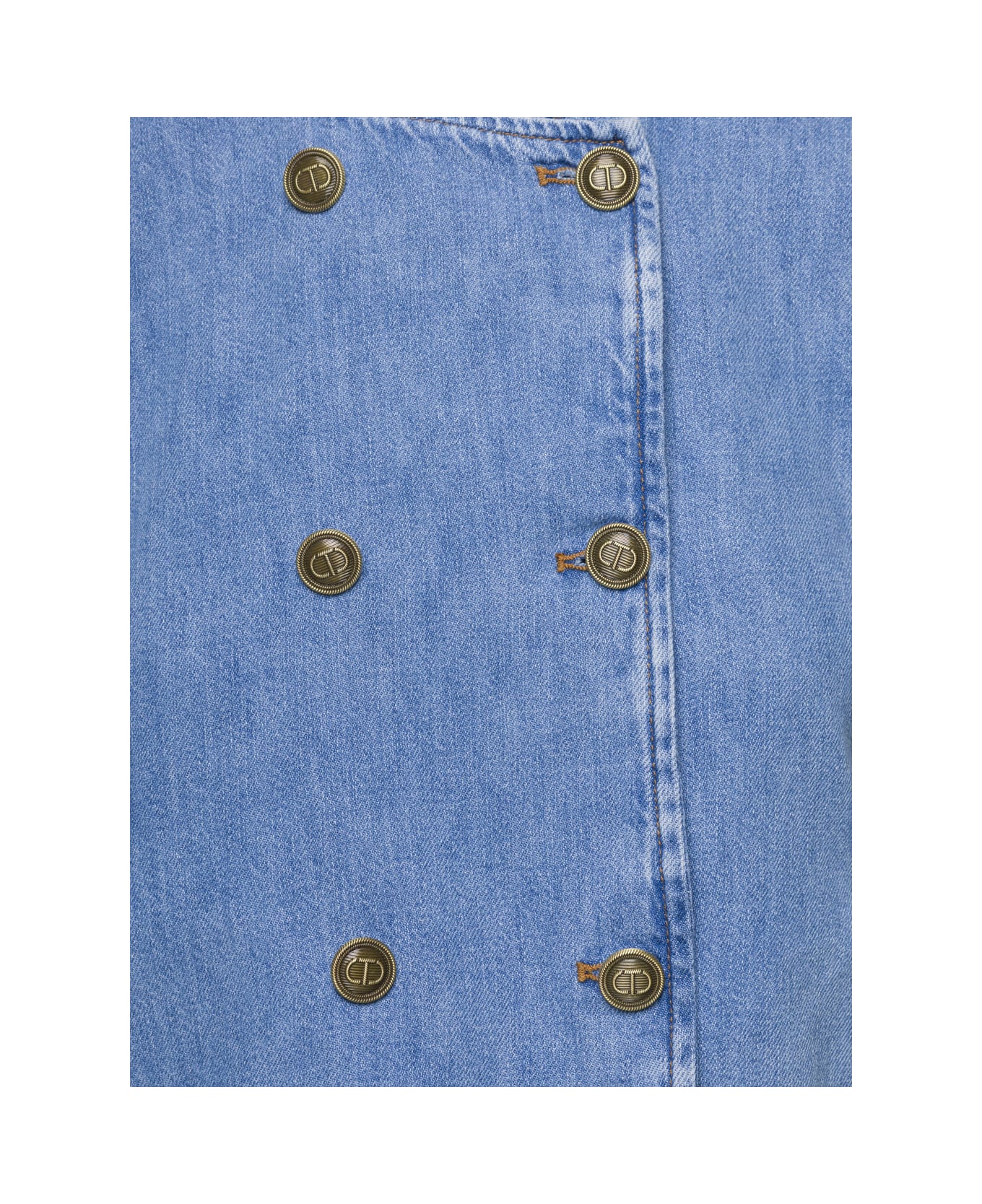 TwinSet Light Blue Denim Crewneck Jacket With Buttons In Cotton Woman - Blu