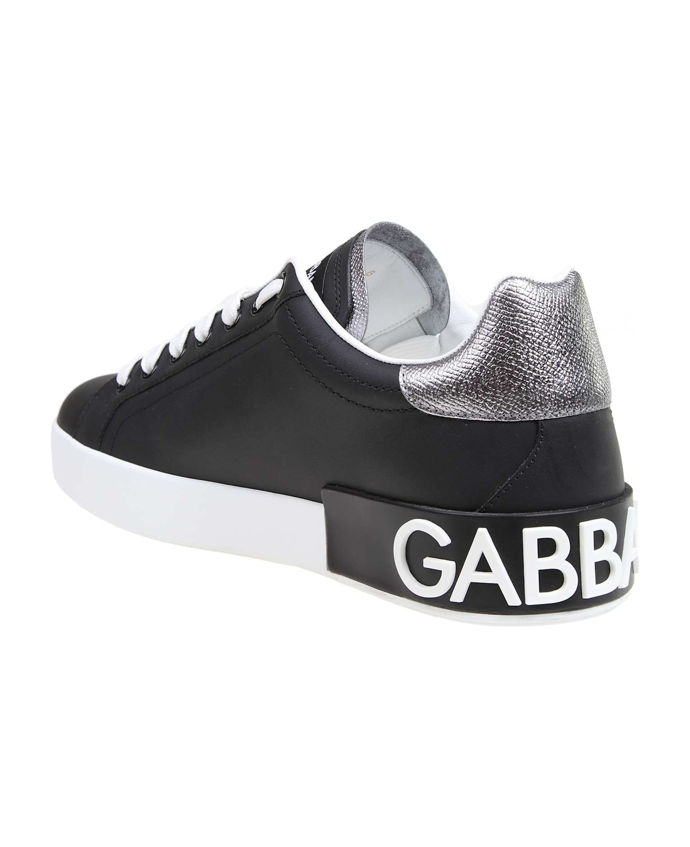 Dolce & Gabbana Portofino Sneakers In Black Nappa Calfskin - Black / Silver