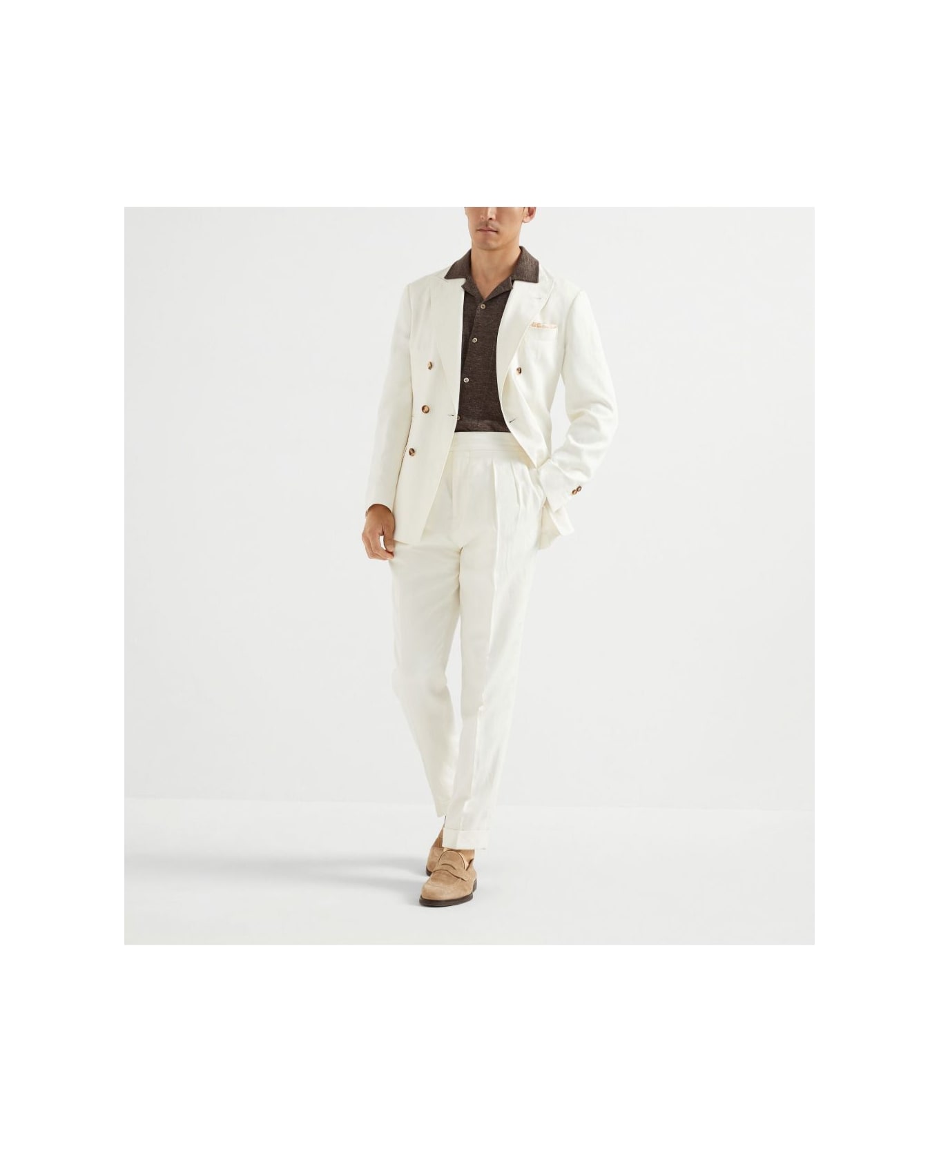 Brunello Cucinelli Linen Blend Double-breasted Jacket - White