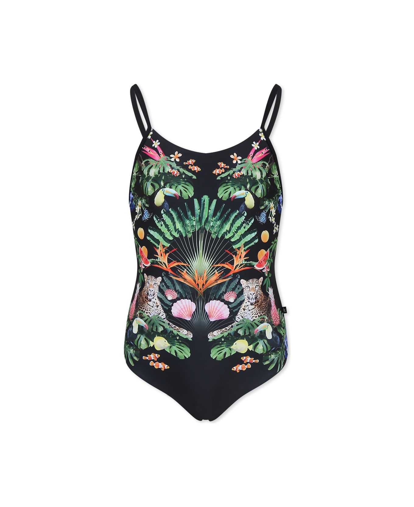 Molo Black Swimsuitfor Girl With Leopard Print - Black