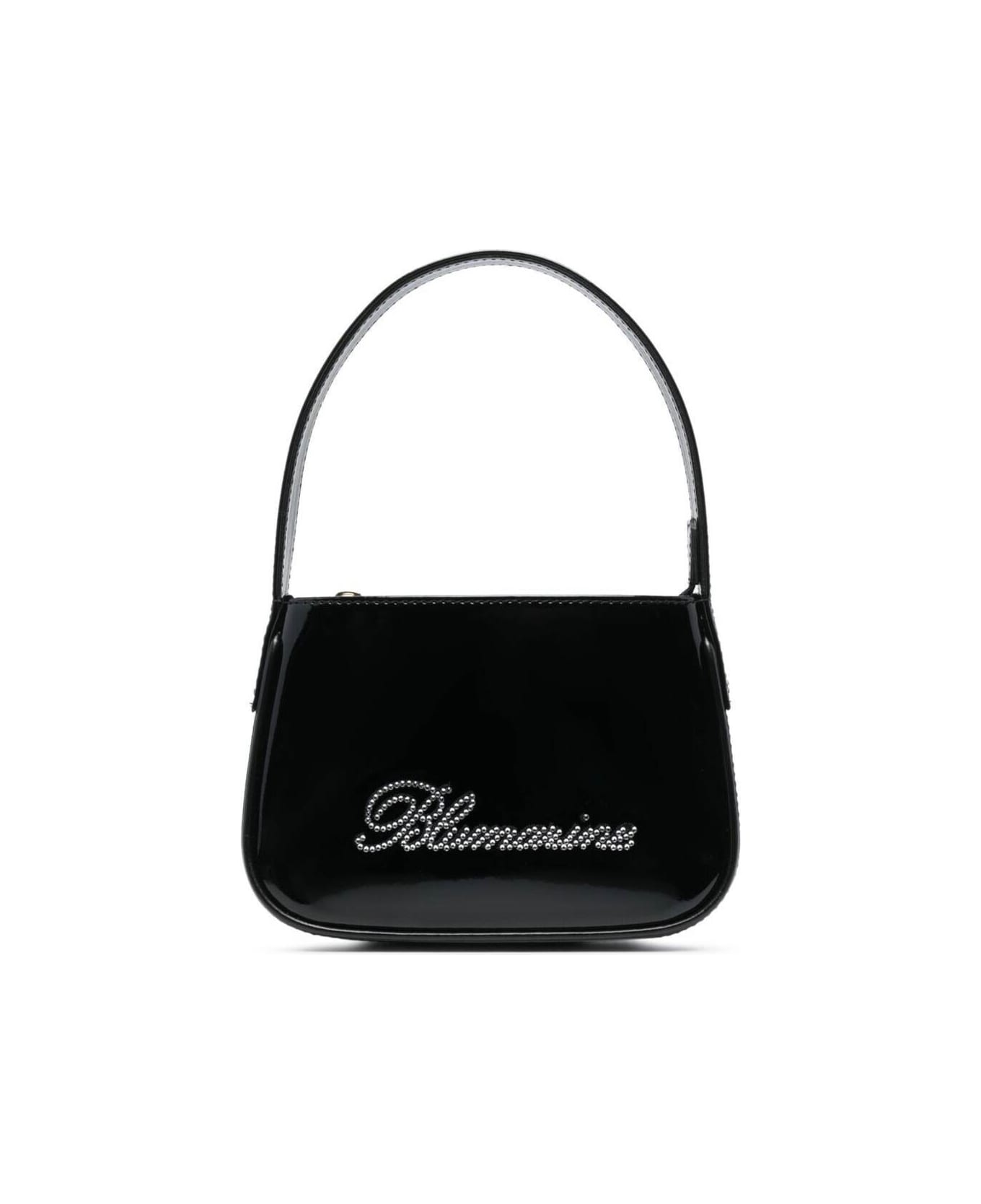 Blumarine Black Patent Finish Mini Bag With Rhinestone-embellished Logo In Calf Leather Woman - Black トートバッグ