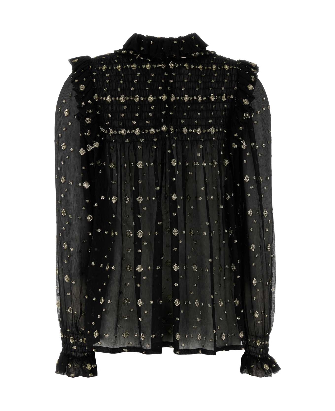 Saint Laurent Embroidered Crepe Blouse - NOIR