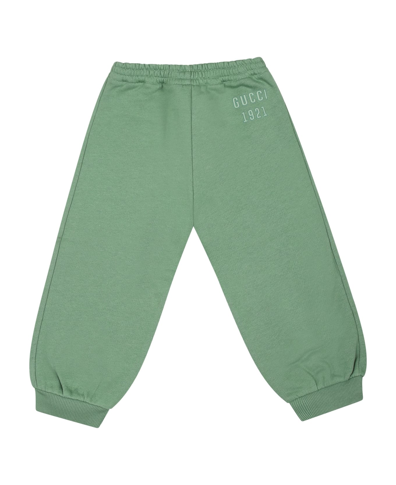 Gucci Green Trousers For Babykids With Logo Gucci 1921 - Green