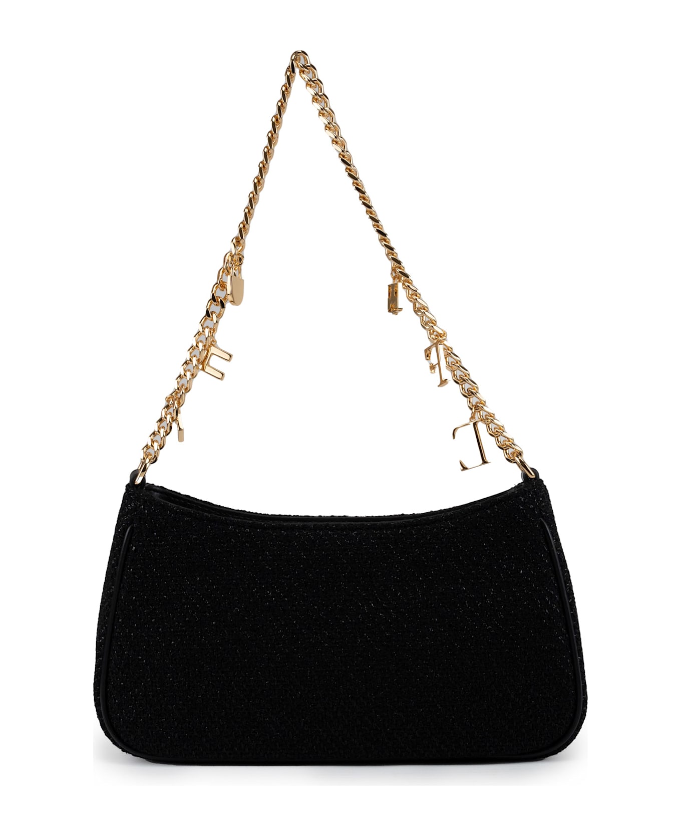 Elisabetta Franchi Hobo Bag In Fabric With Charms - Nero