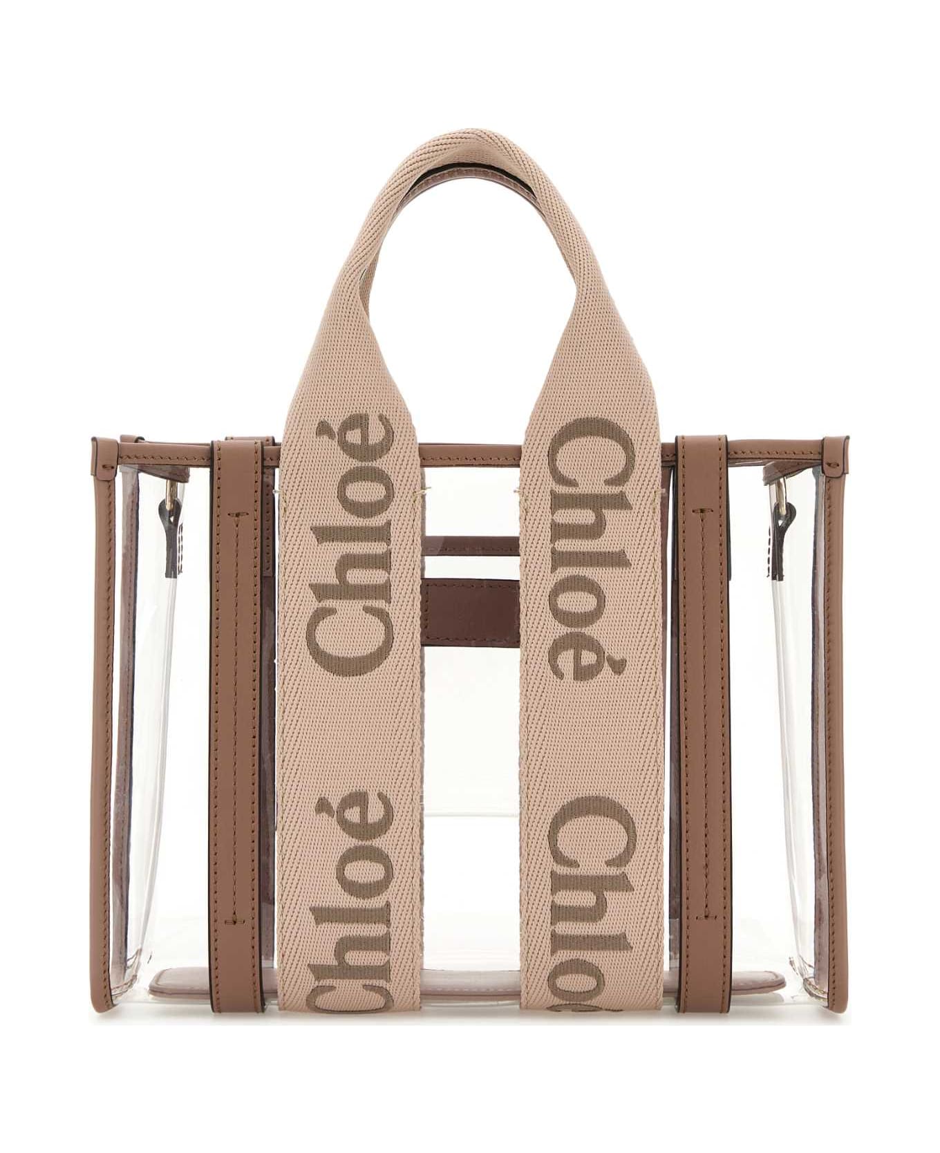 Chloé Two-tone Rubber And Leather Small Woody Shopping Bag - BLUSHYBEIGE