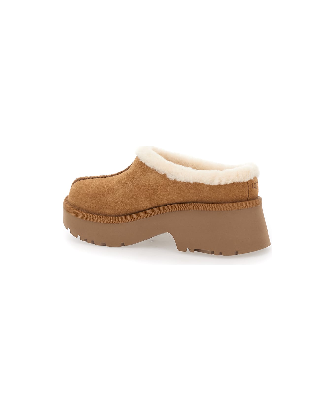 UGG New Height Mule With Brown Suede Women's Embossed Stitching Detail - Beige