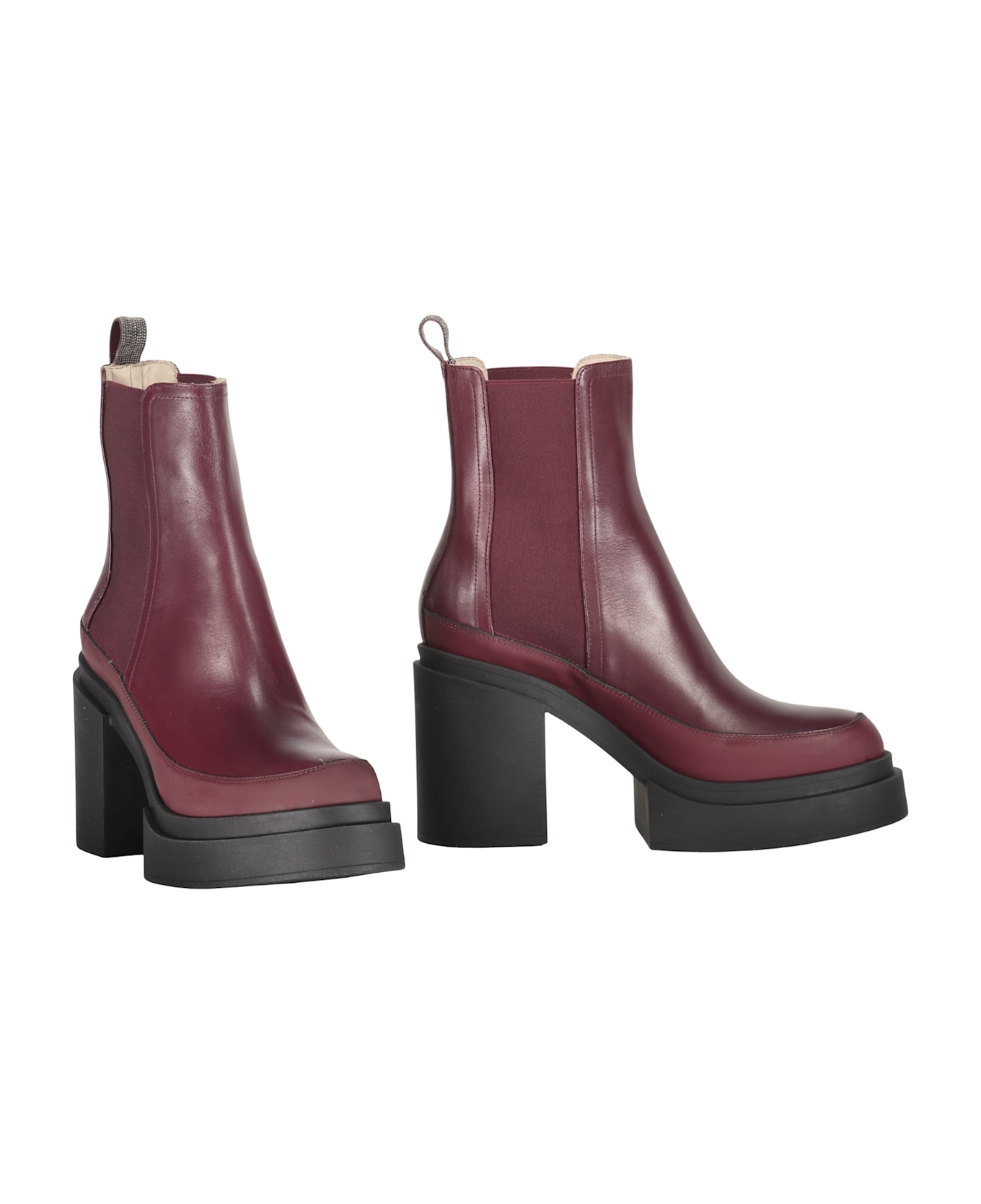 Fabiana Filippi Leather Ankle Boots - Burgundy