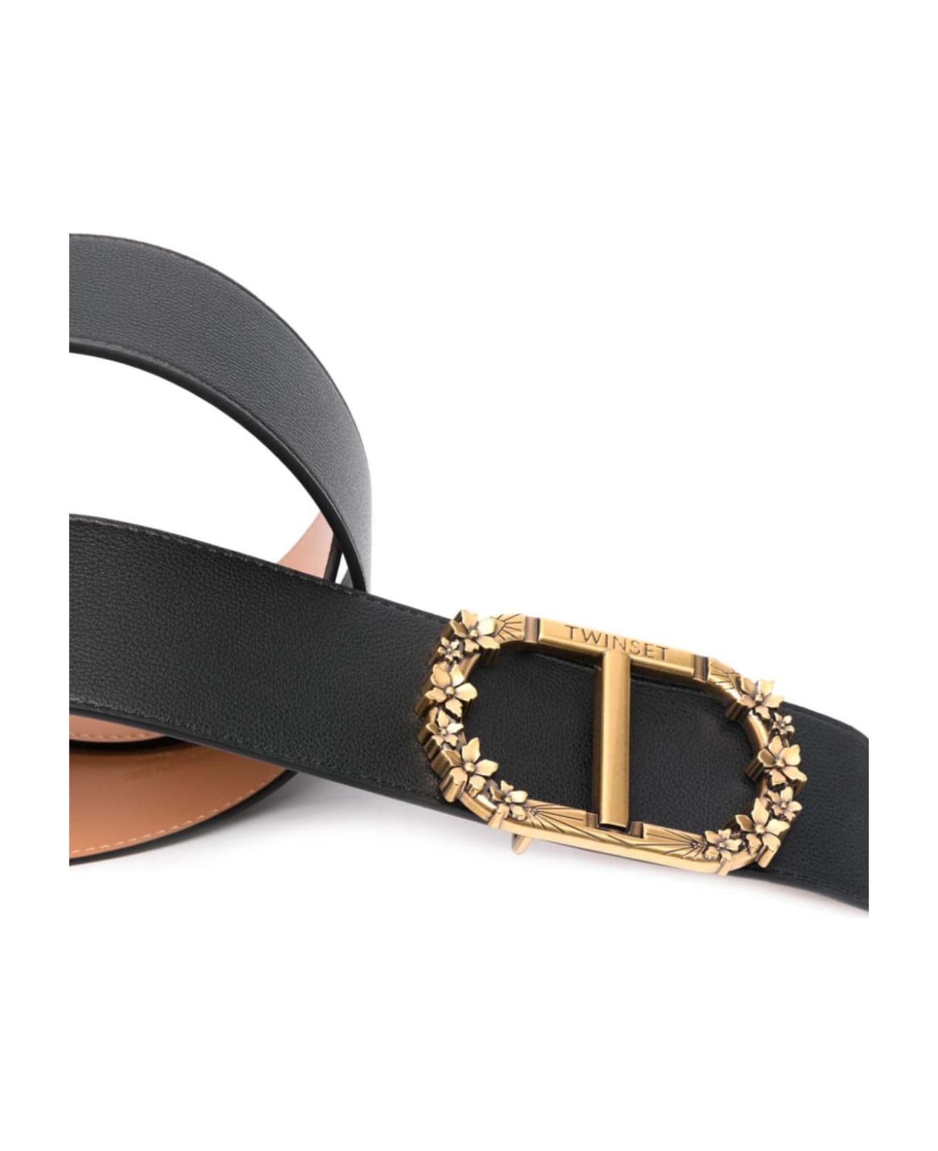 TwinSet Belt With Floral Oval T - Nero