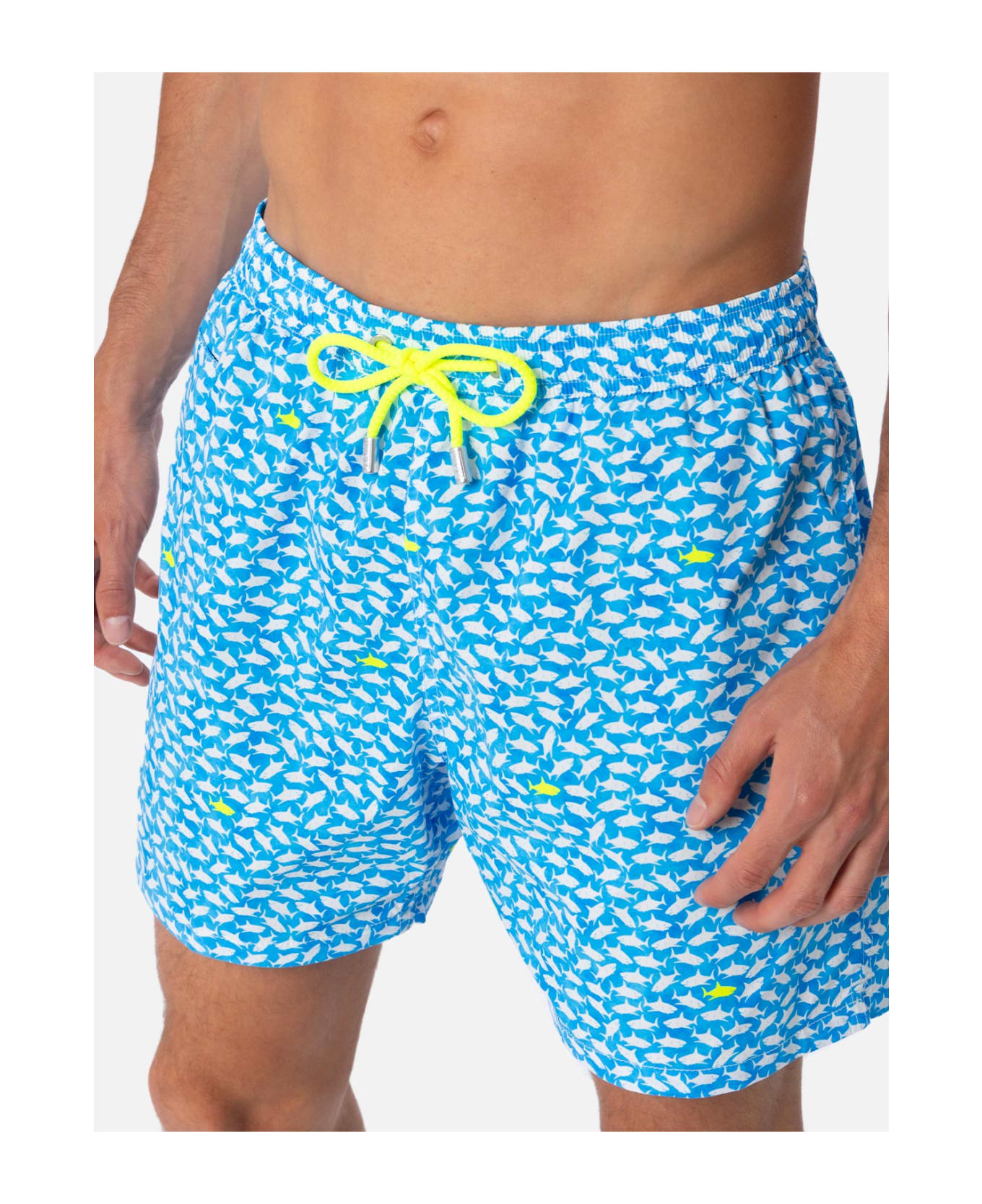 MC2 Saint Barth Comfort Light Classic Stretch Swim Shorts With Sharks Print - BLUETTE
