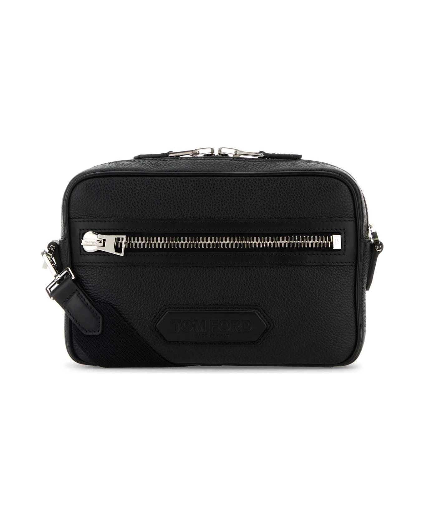 Tom Ford Black Leather Small Messenger Crossbody Bag - BLACK