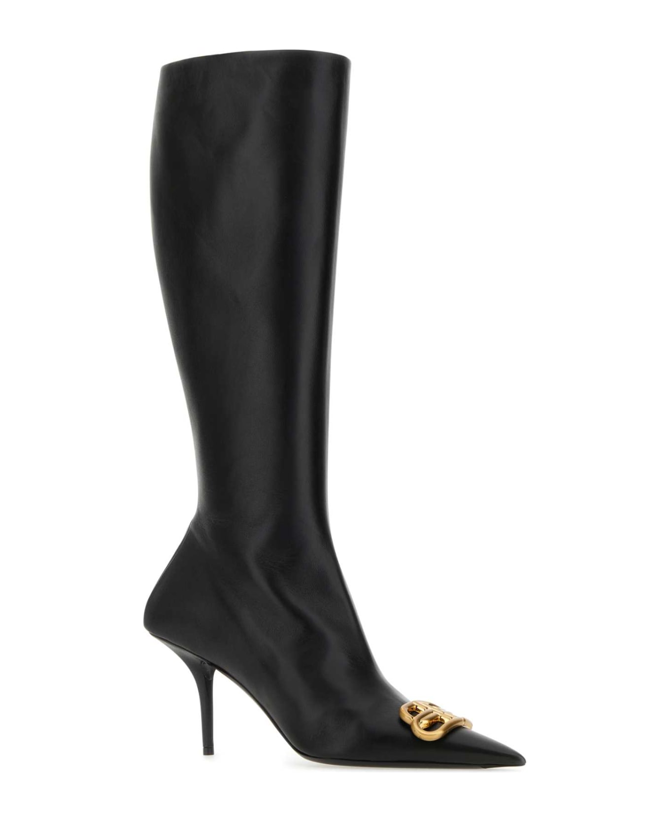 Balenciaga Black Nappa Leather Squared Knife Bb Boots - BLACKGOLD