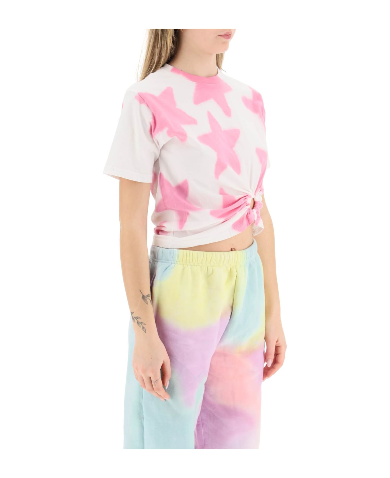 Collina Strada Tie-dye Star T-shirt With O-ring Detail - PINK STAR (White)