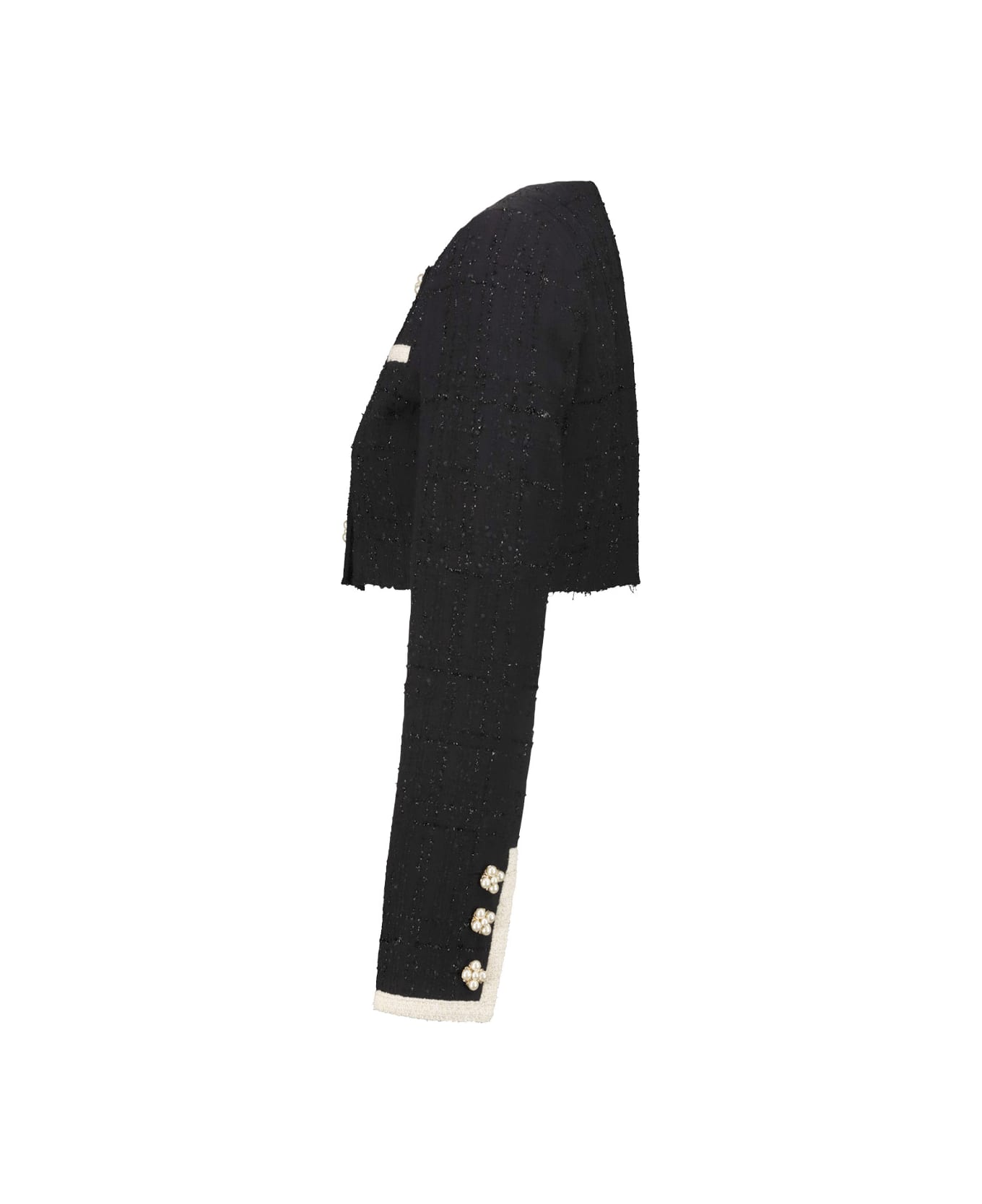VETEMENTS Cropped Deconstructed Tweed Jacket - Black