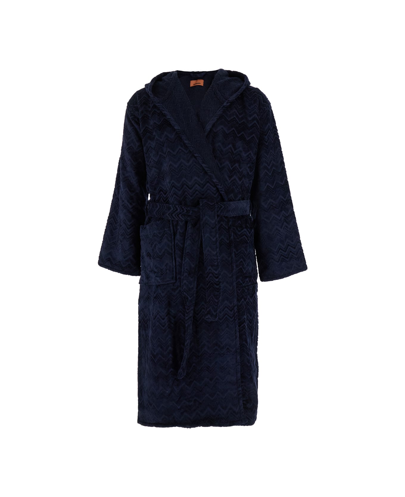 Missoni Blue Bathrobe With Zig Zag Motif In Cotton - Blu