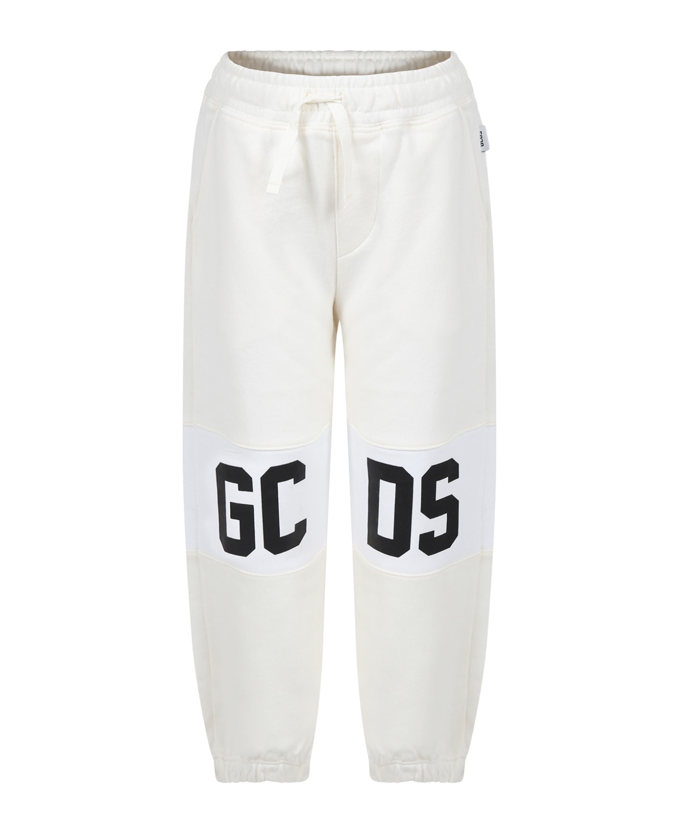 GCDS Mini White Trousers For Kids With Logo - Ivory