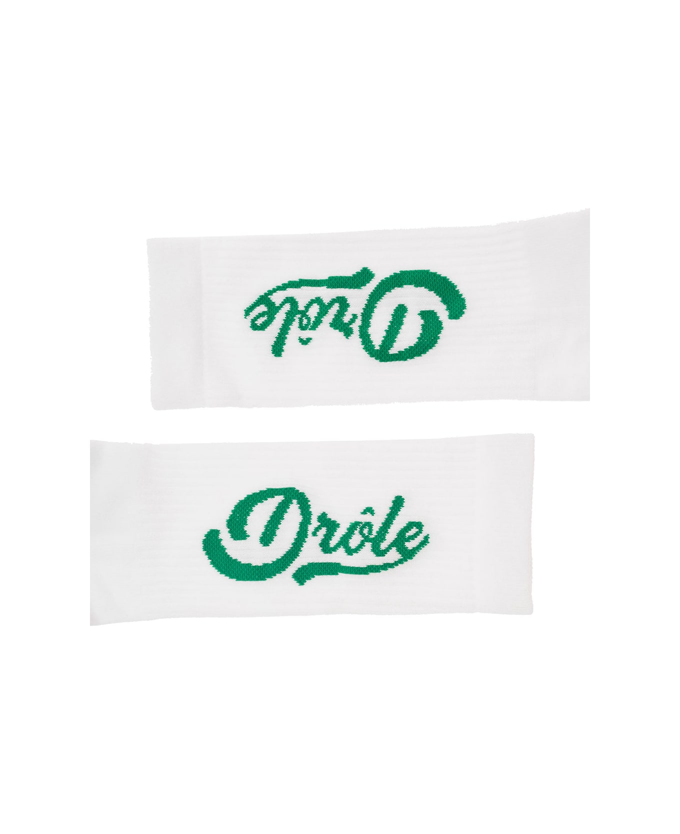 Drôle de Monsieur White Ribbed Socks With Green-colored Logo In Cotton Man - White 靴下