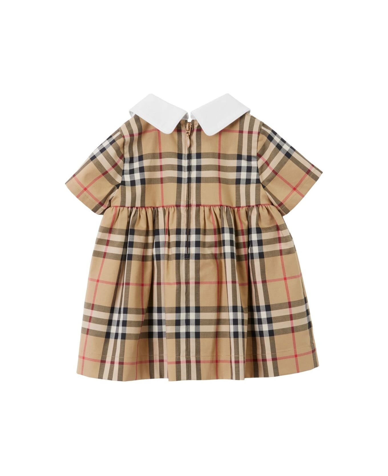 Burberry Beige Dress With Vintage Check Motif In Stretch Cotton Baby - Beige