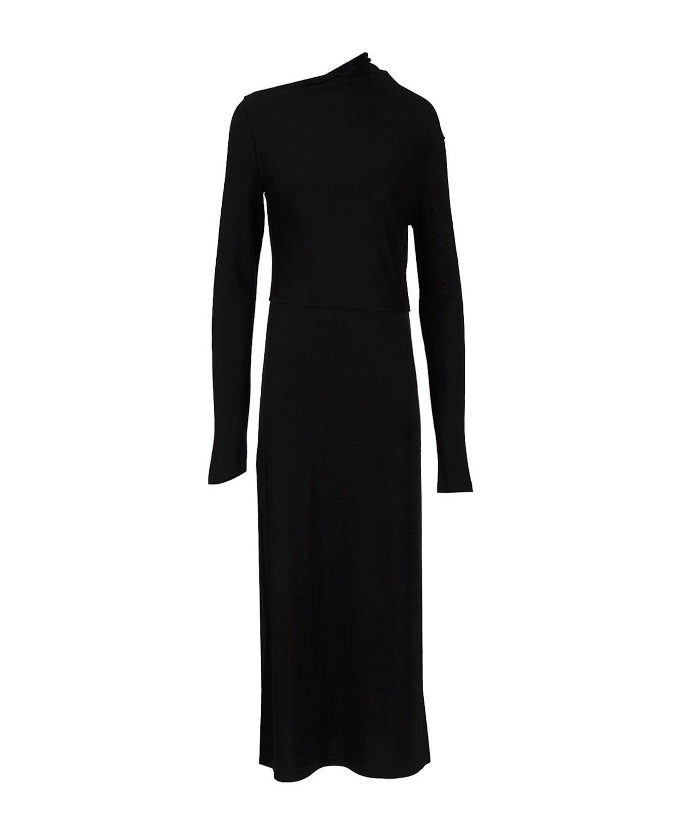 Totême Long Sleeved Asymmetric Neck Draped Dress - Black