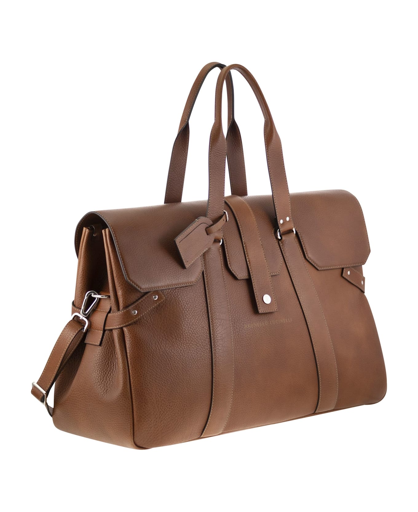 Brunello Cucinelli Country Weekender Bag In Calfskin With Grain - Cognac