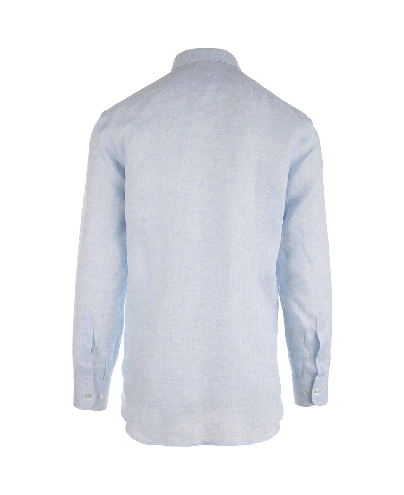Etro Logo Embroidered Buttoned Shirt - Azure