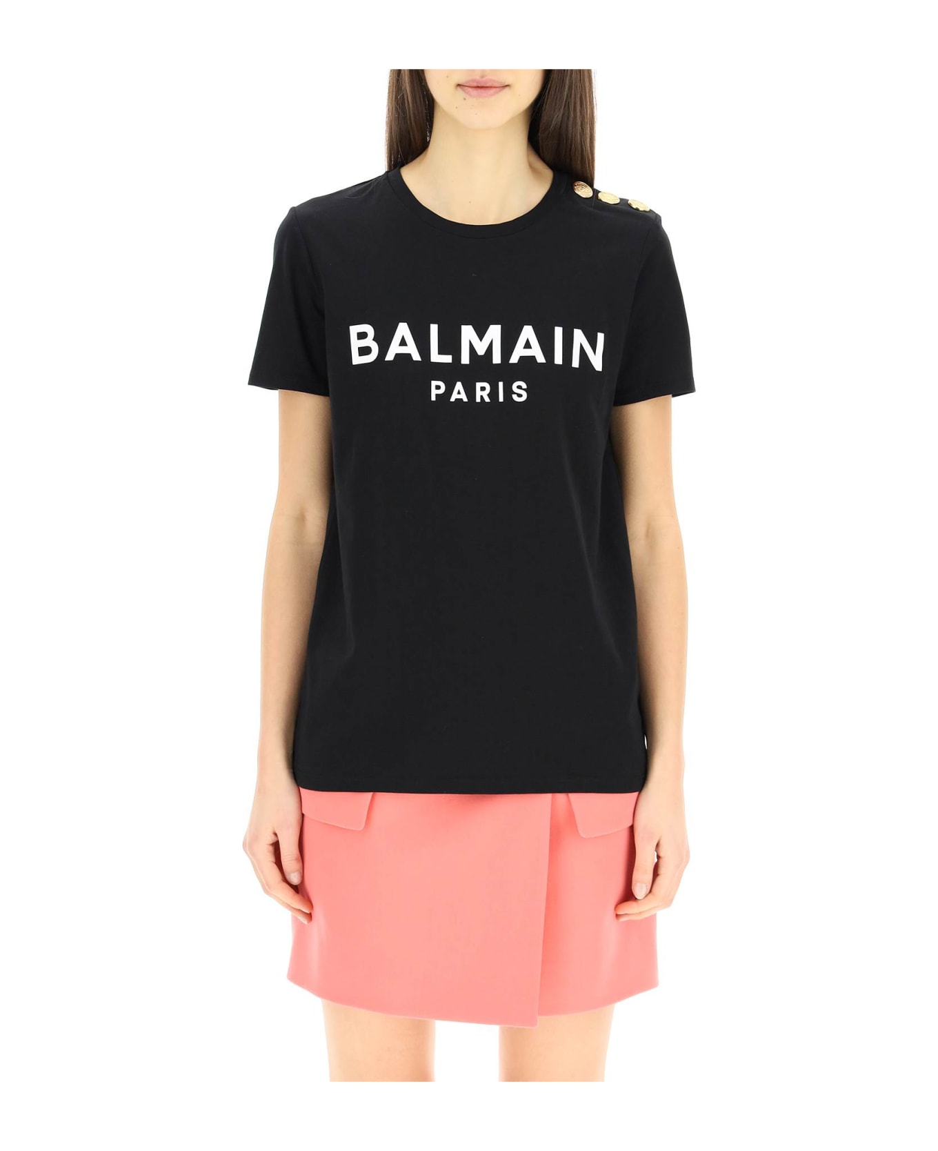 Balmain Logo T-shirt With Embossed Buttons - Noir/blanc
