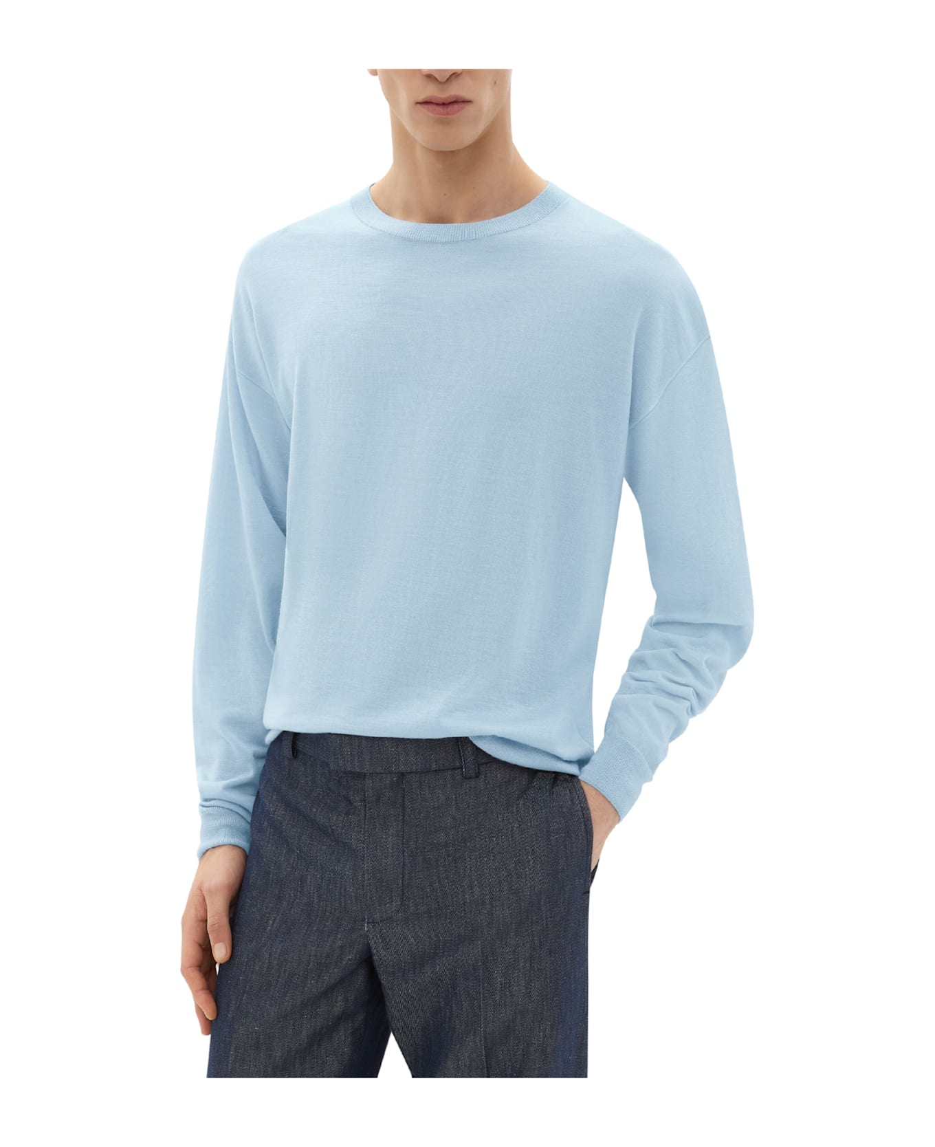 Ferrari Crew Neck Sweater In Cashmere And Silk - Clear Blue