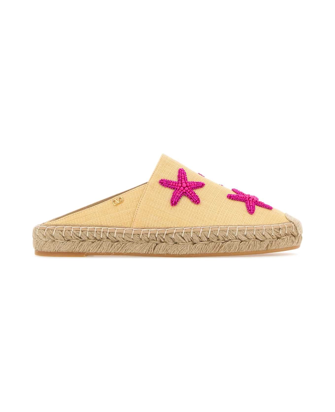 Valentino Garavani Raffia Valentino Garavani Escape Slippers - NATURALEPINKPP