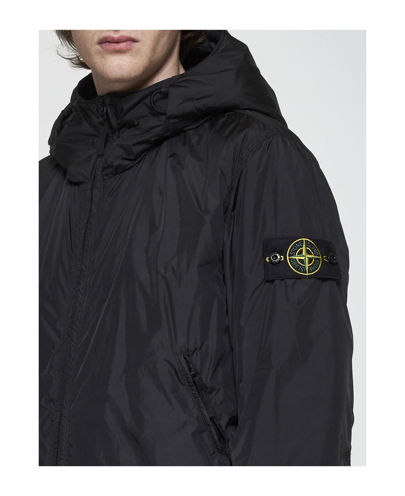 Stone Island Hooded Nylon Down Jacket - Black