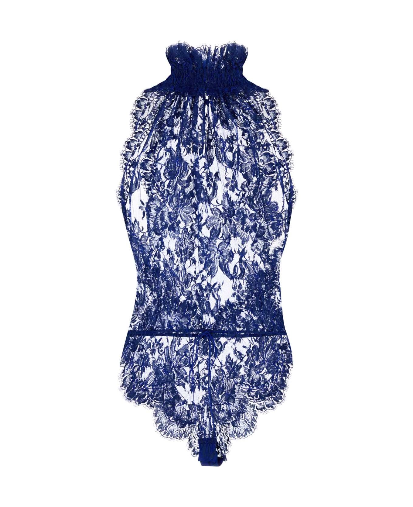 Saint Laurent Blue Lace Bodysuit - BLEUROYAL