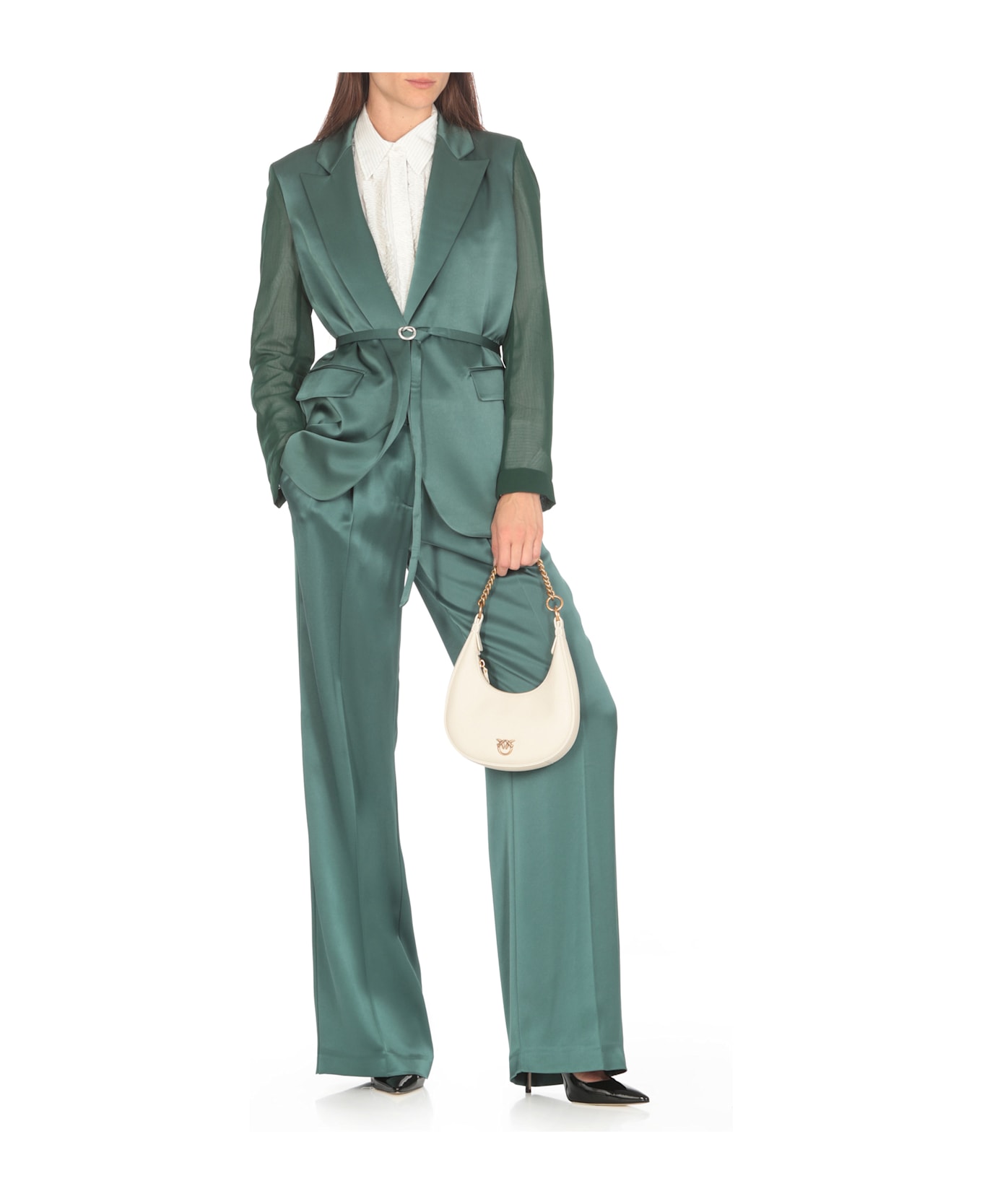 Pinko Gagny Satin Georgette Jacket - A Bottle Green