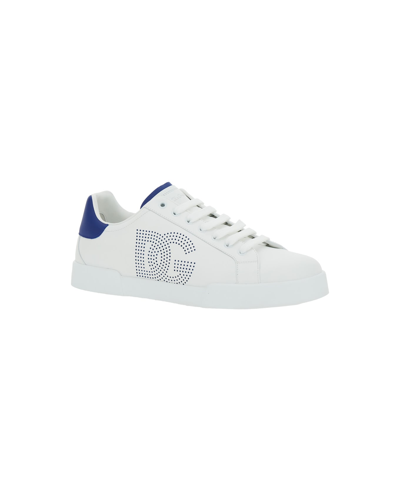 Dolce & Gabbana 'portofino Light' White Sneakers With Perforated Logo On The Side And Logo Patch On The Tongue In Leather Man - WHITE