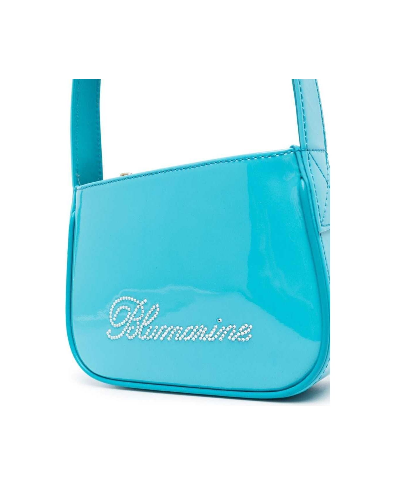 Blumarine Light Blue- Patent Finish Mini Bag With Rhinestone-embellished Logo In Calf Leather Woman - Light blue