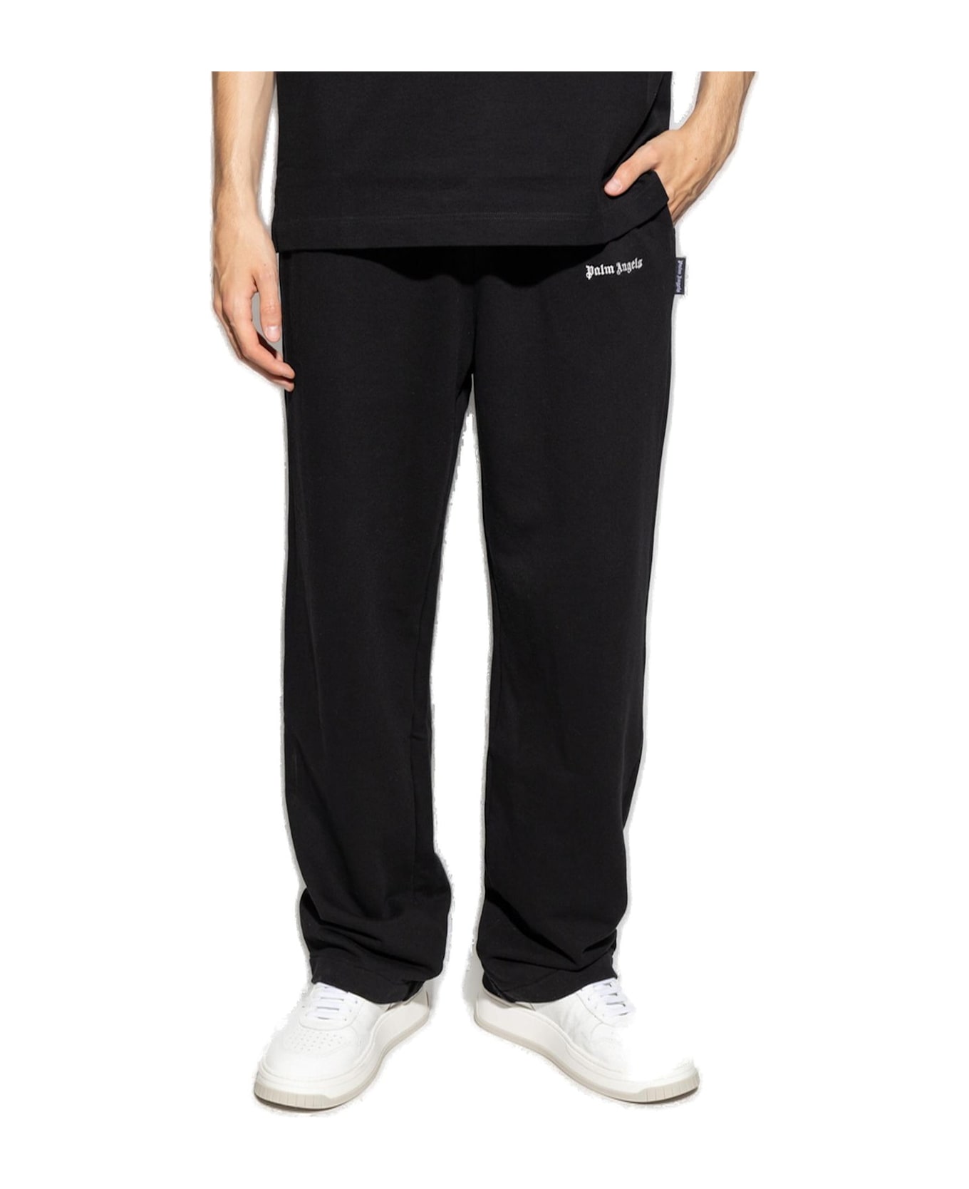 Palm Angels Logo Embroidered Sweat Pants - Black of white