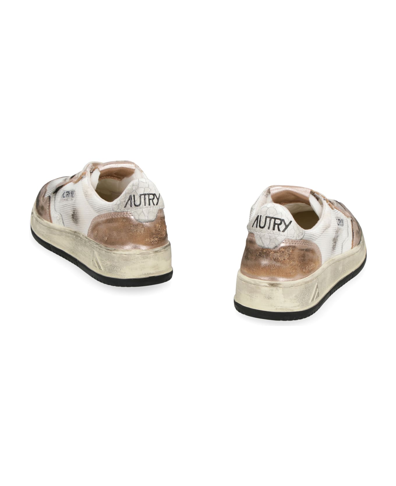 Autry Super Vintage Medalist Low Sneakers In White And Gold Leather - Bronze