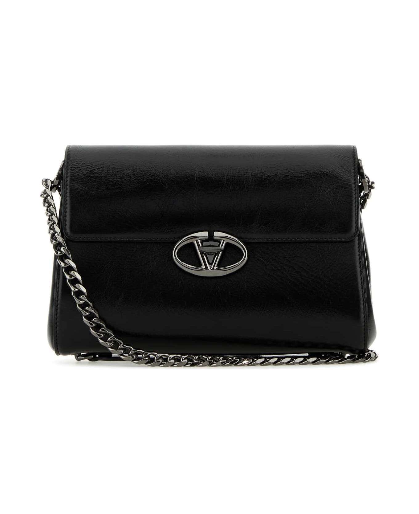 Valentino Garavani Black Leather Vlogo Shoulder - NERO