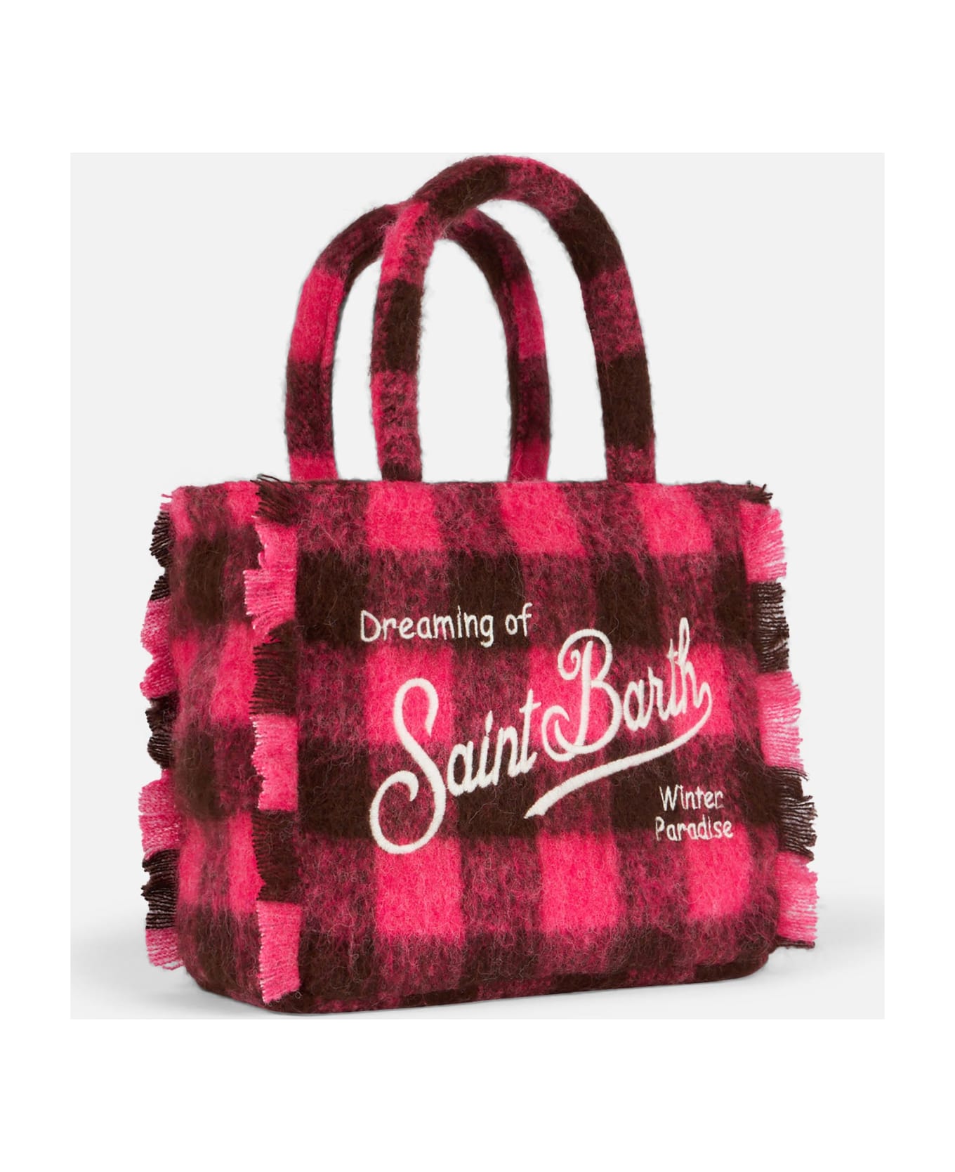 MC2 Saint Barth Wooly Colette Fringed Handbag With Check Pattern - PINK