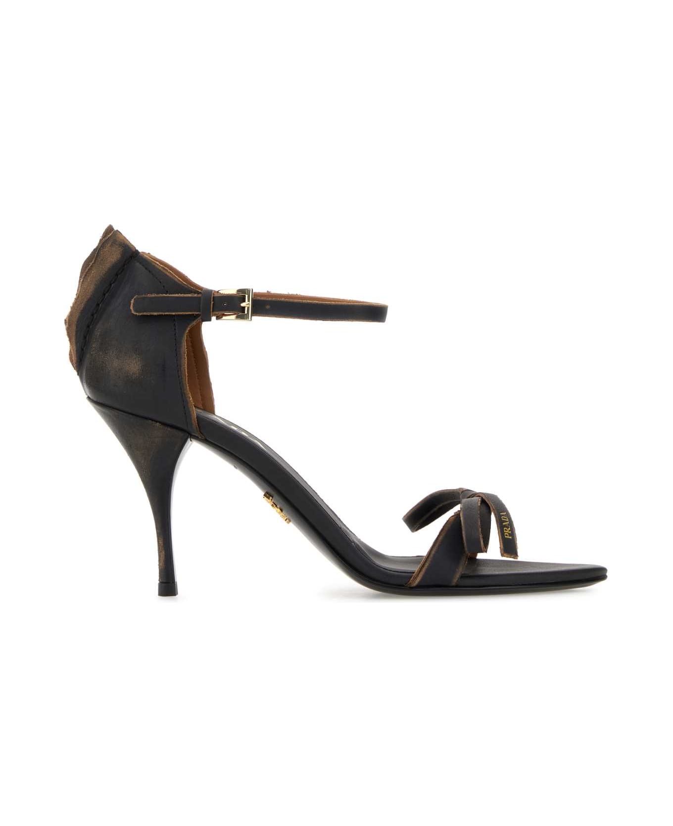 Prada Dark Brown Leather Sandals - NERO+CUOIO
