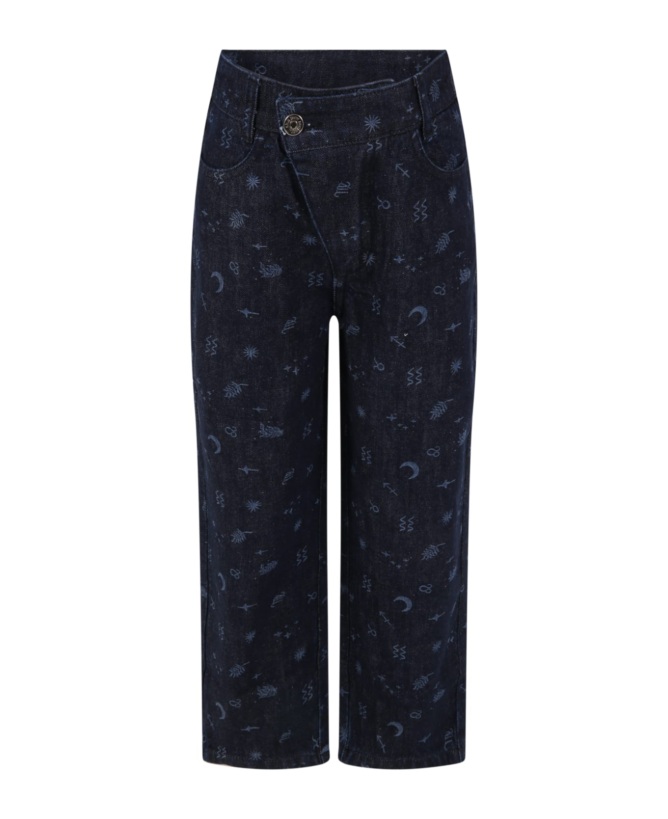The New Society Blue "cosmos" Jeans For Girl With Zodiac Symbols - Blue
