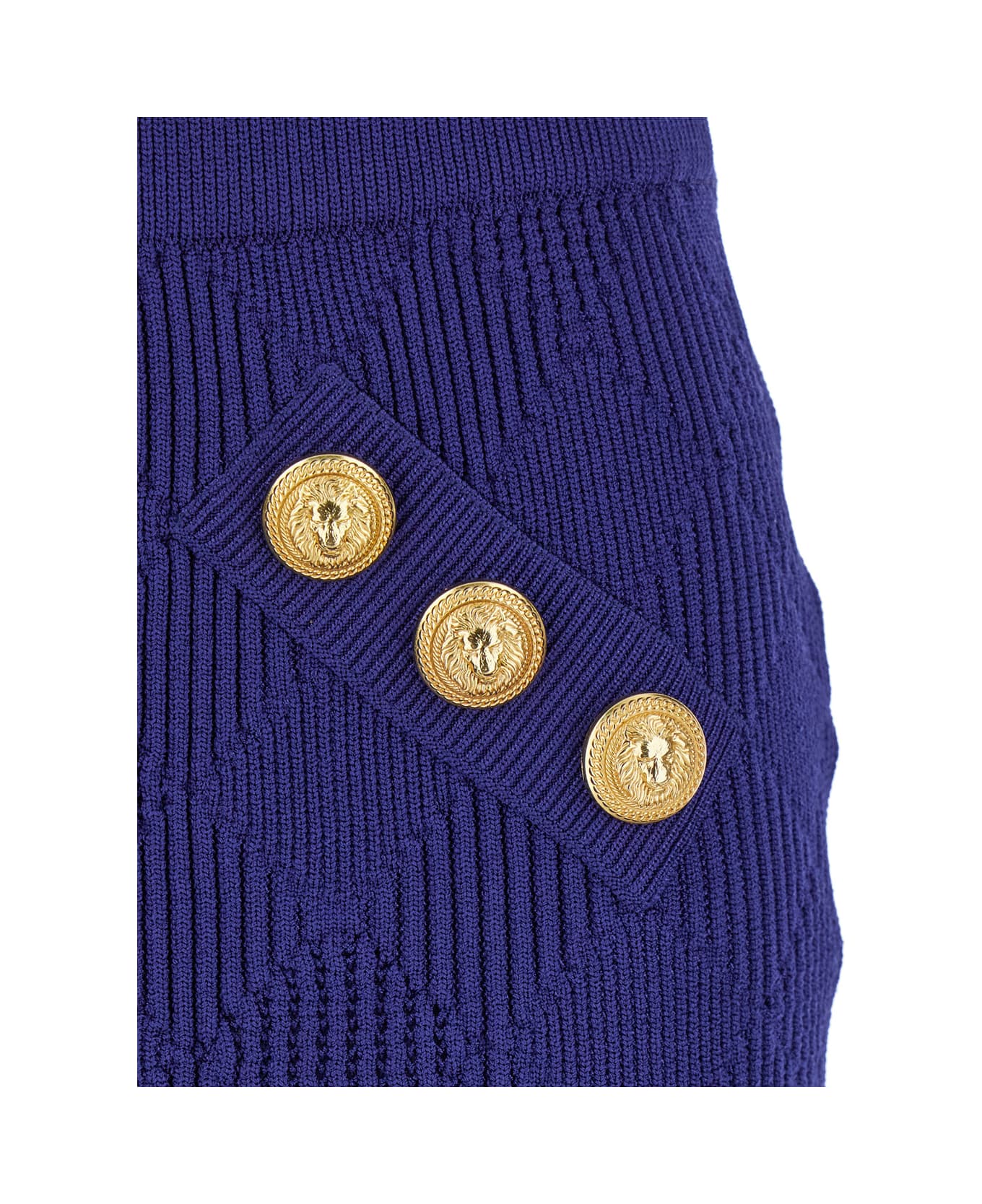 Balmain Blue Mini Skirt With Jewel Buttons In Viscose Blend Woman - Blu