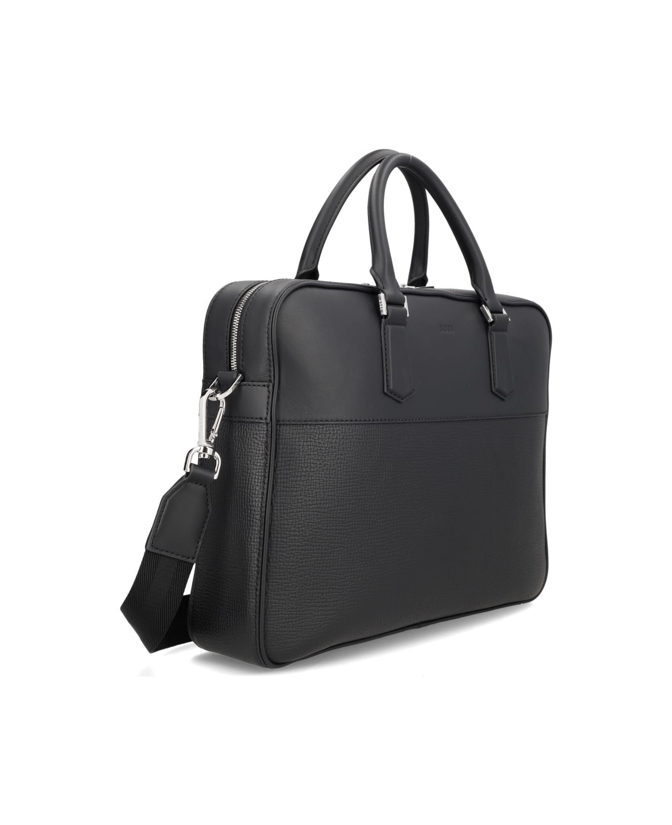 Hugo Boss Leather Briefcase Bag - BLACK