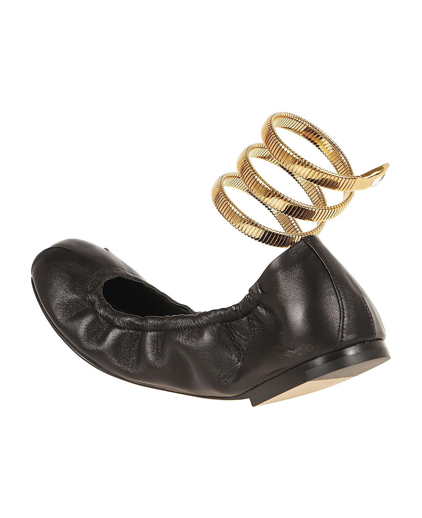 René Caovilla Juniper Ballerina - Black Lamb Gold Metal Snake