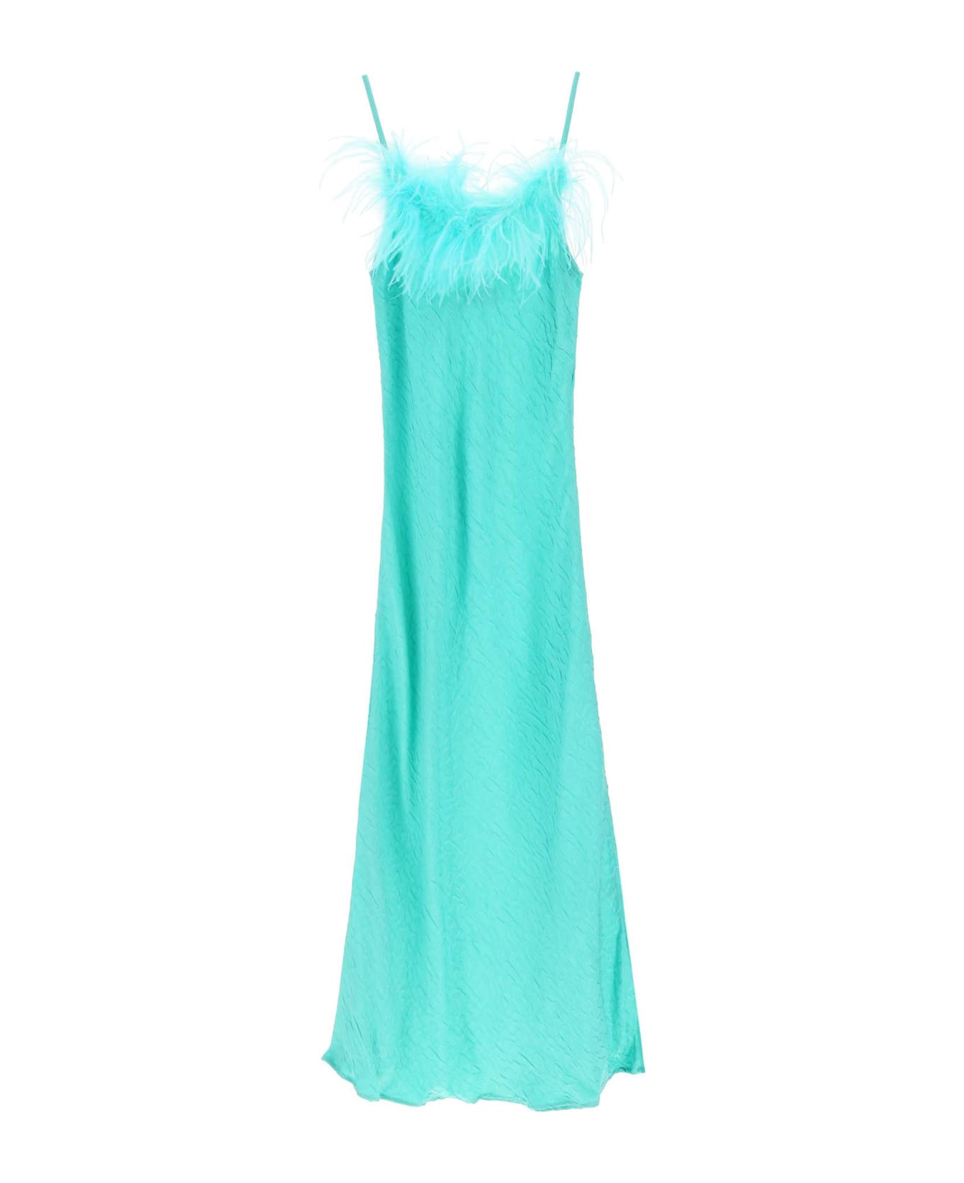 Art Dealer 'ella' Maxi Slip Dress In Jacquard Satin With Feathers - GREEN (Green) ランジェリー＆パジャマ