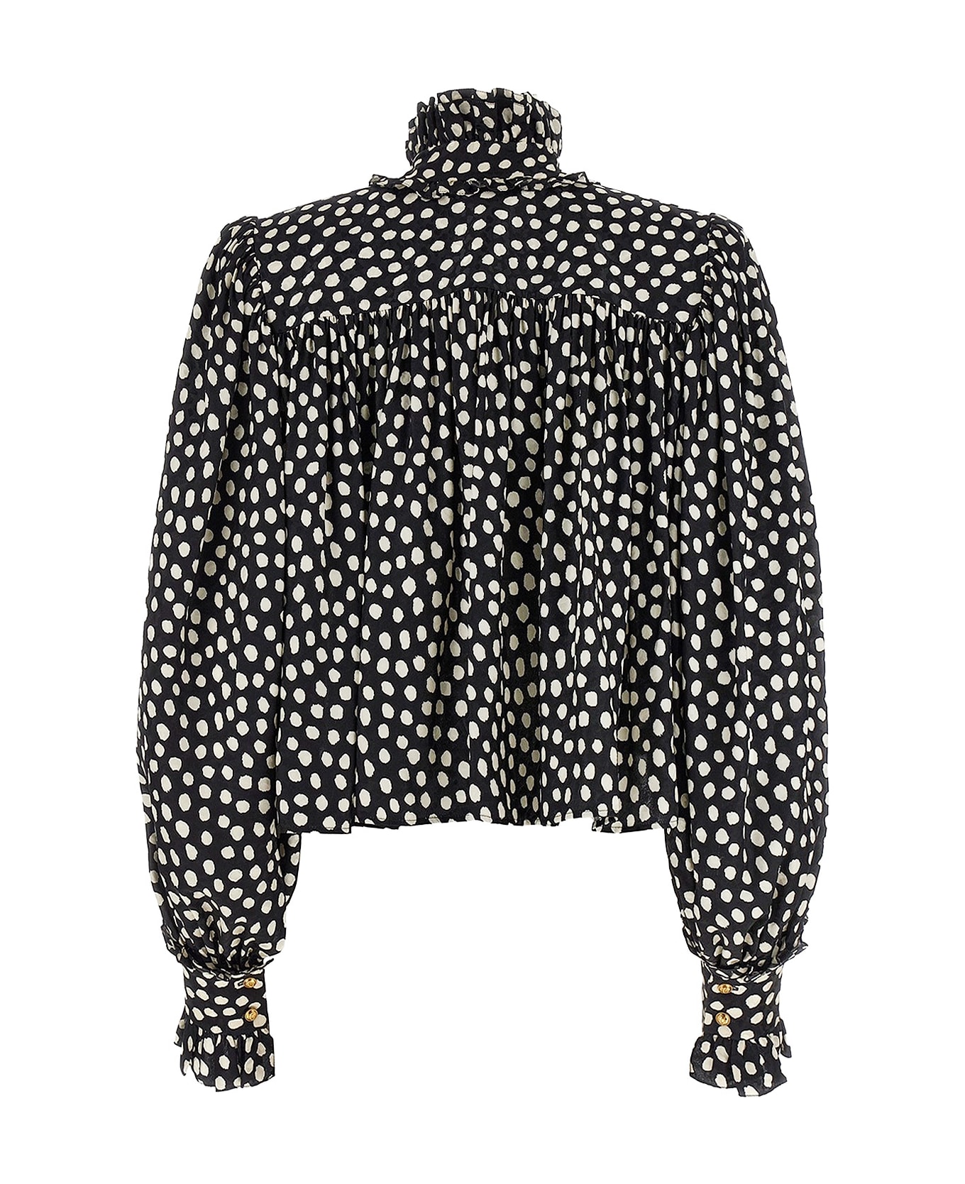 Chloé Polka-dots Silk Shirt - Black - Beige 1