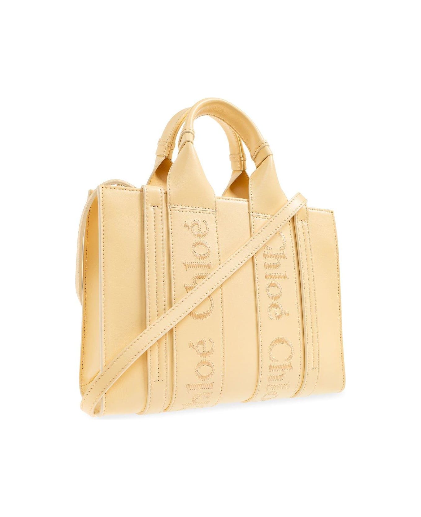 Chloé Woody Logo Embroidered Small Tote Bag - Yellow