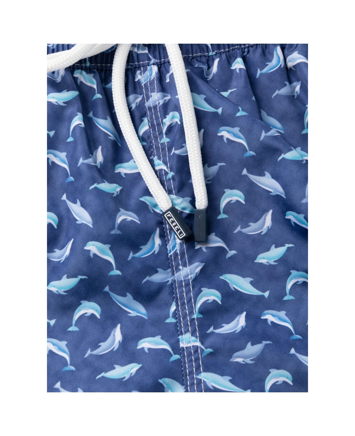Fedeli Blue Swim Shorts With Light Blue Dolphin Pattern - Blue