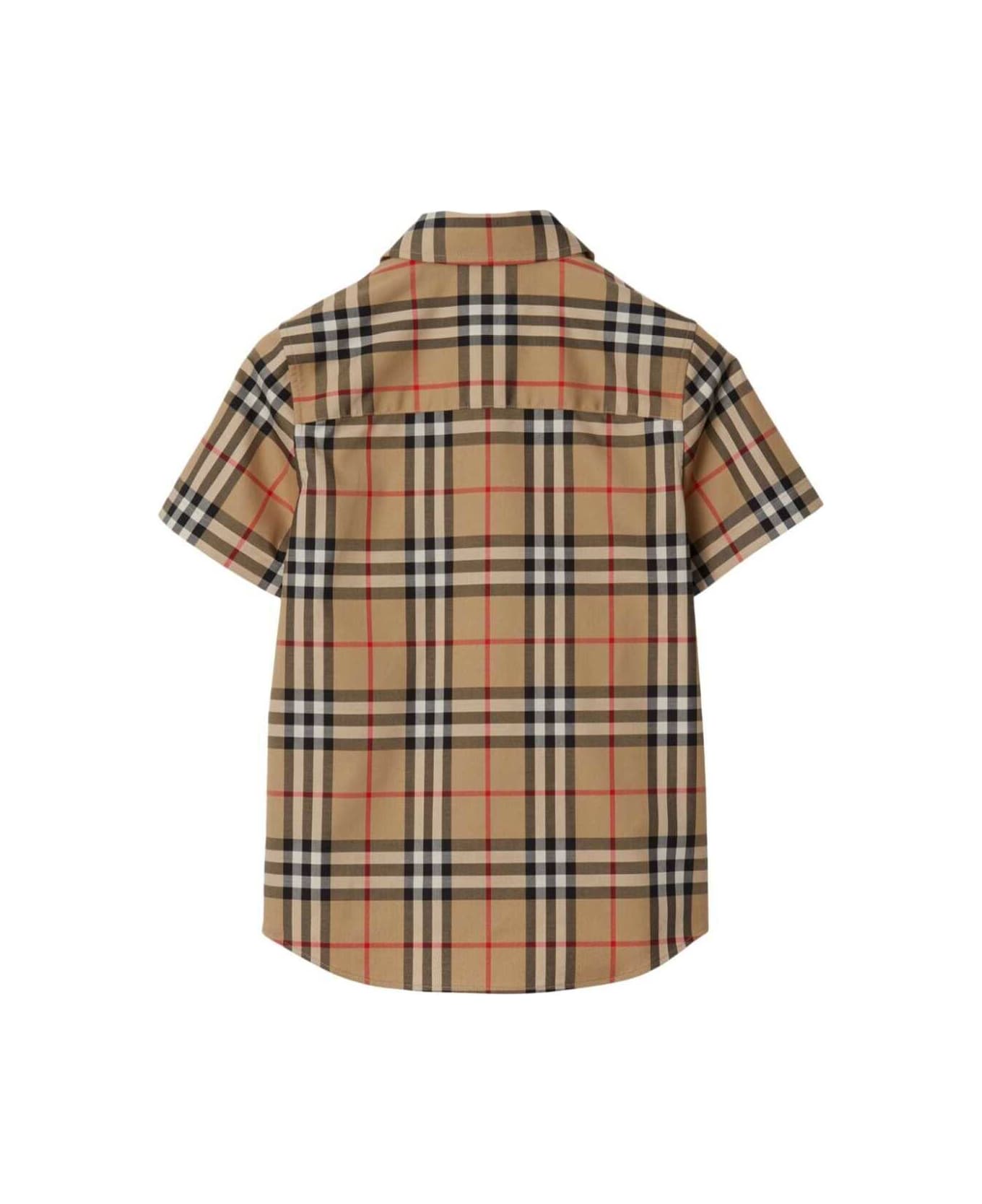 Burberry Beige Shirt With All-over Check Motif In Stretch Cotton Boy - Beige