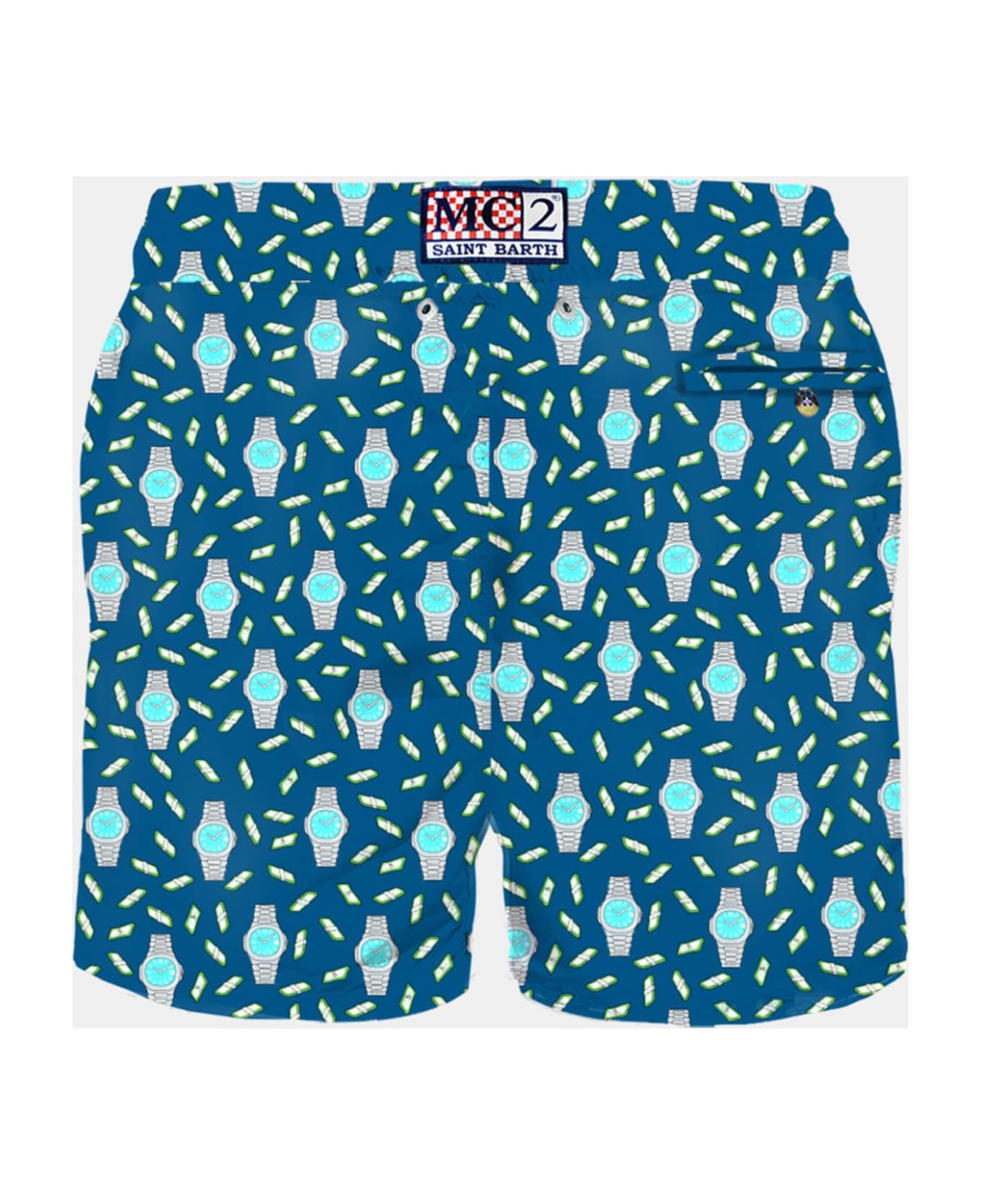 MC2 Saint Barth Man Light Fabric Swim Shorts With Money And Swatch Print - BLUE スイムトランクス