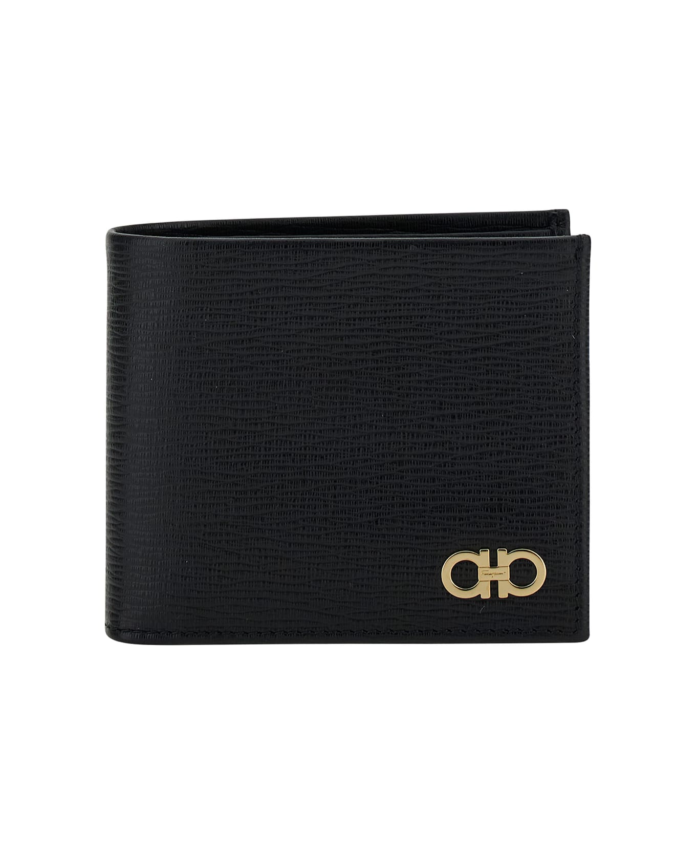 Ferragamo Black Gancini Bi-fold Wallet In Leather Man Ferragamo - Black