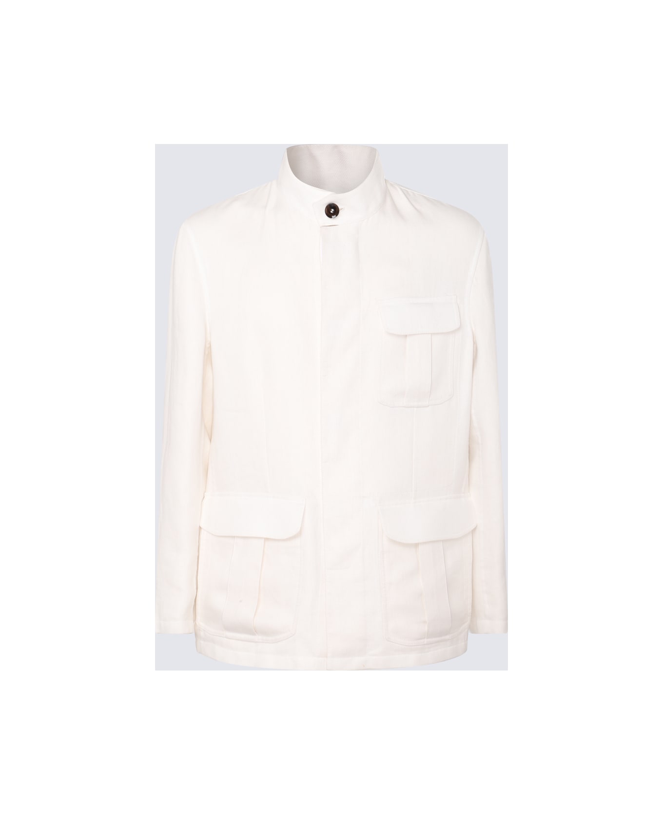 Brioni White Leather Casual Jacket - White