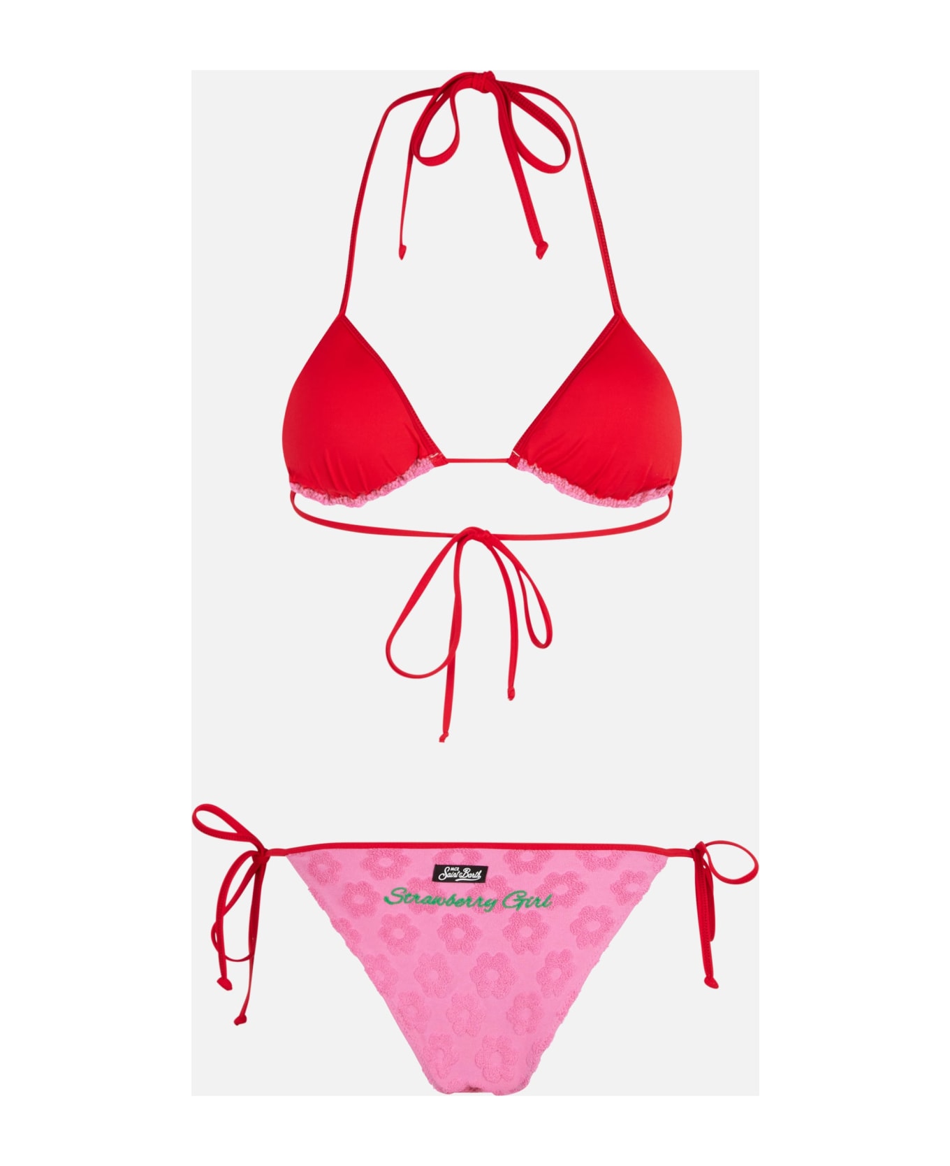 MC2 Saint Barth Woman Terry Embossed Triangle Bikini Maleah With Patches | Beepy Bella Special Edition - PINK